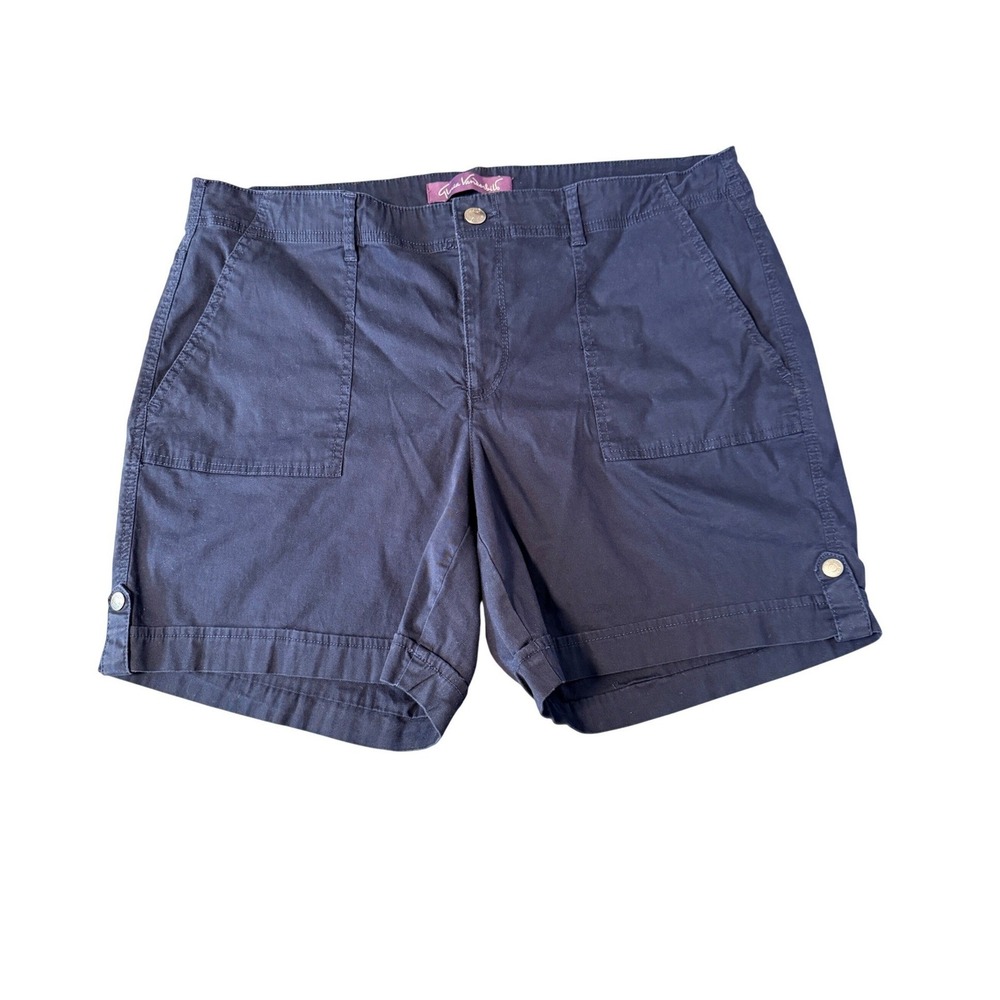 Gloria Vanderbilt Cargo Shorts Womens 16W Dark‎ Blue 6.5" Inseam Cuff Pockets